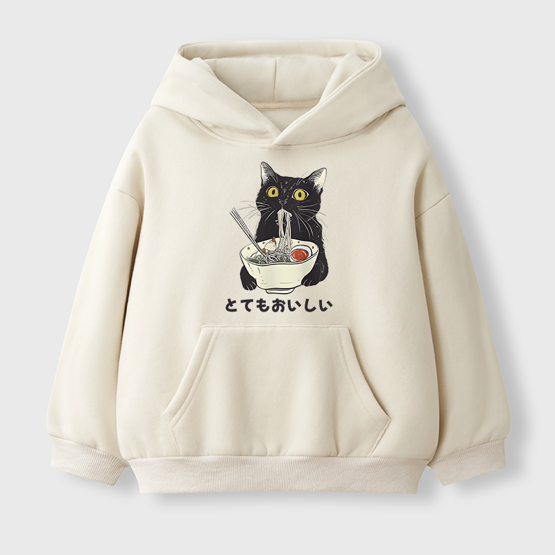 Tokyo-Tiger Cats Eat Ramen Noodles Kids Fleece Lined Hoodie