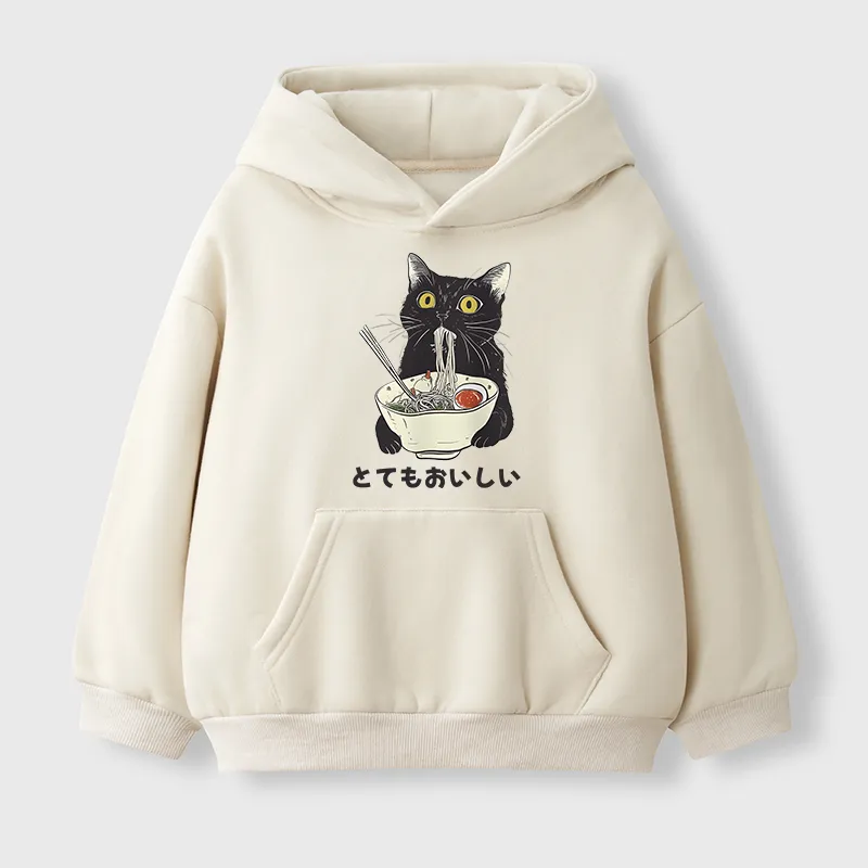 Tokyo-Tiger Cats Eat Ramen Noodles Kids Fleece Lined Hoodie