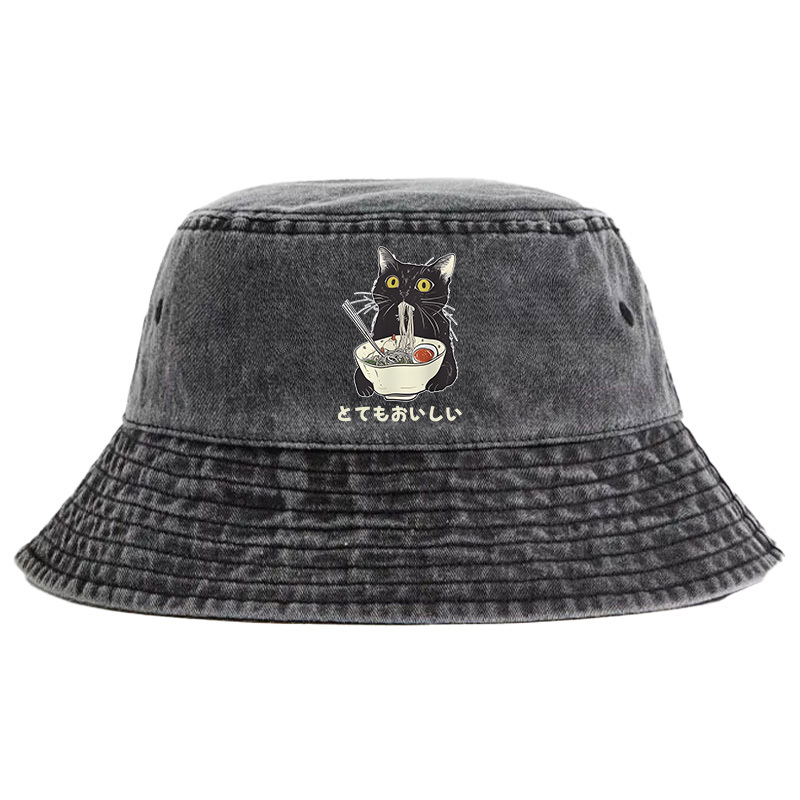 Tokyo-Tiger Cats Eat Ramen Noodles Washed Bucket Hat