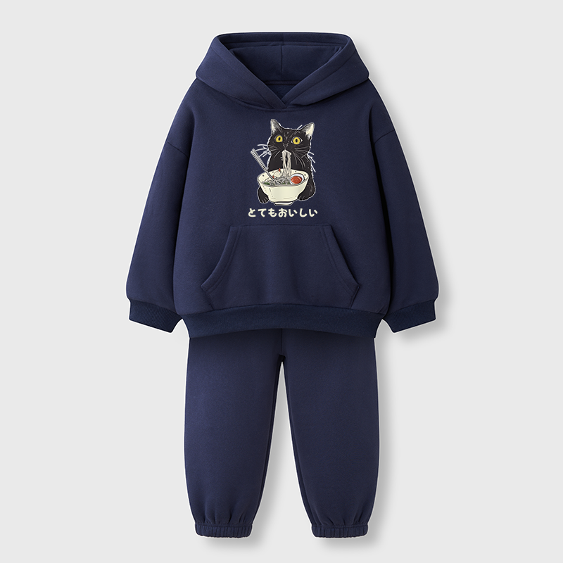 Tokyo-Tiger Cats Eat Ramen Noodles Kids Fleece Lined Hoodie Set