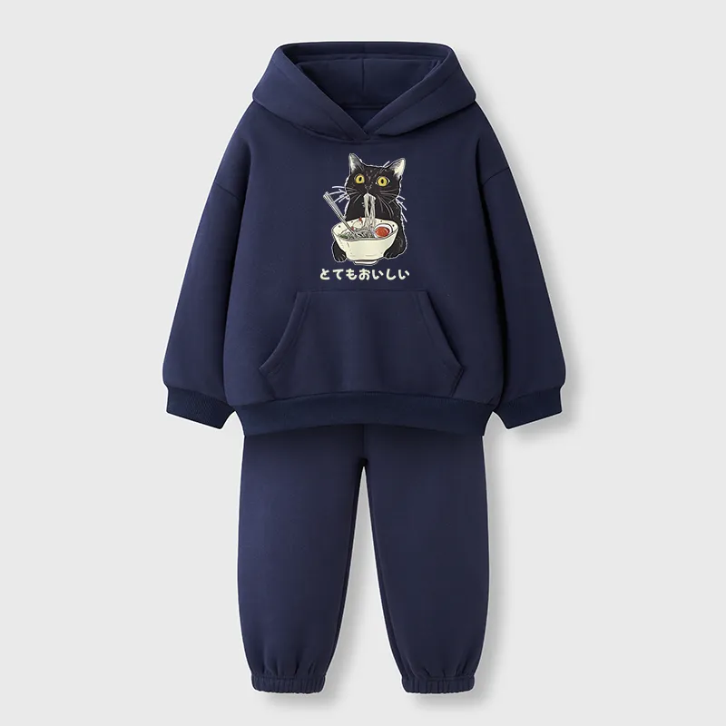 Tokyo-Tiger Cats Eat Ramen Noodles Kids Fleece Lined Hoodie Set