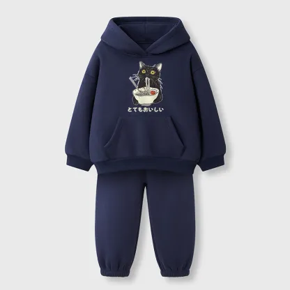 Tokyo-Tiger Cats Eat Ramen Noodles Kids Fleece Lined Hoodie Set