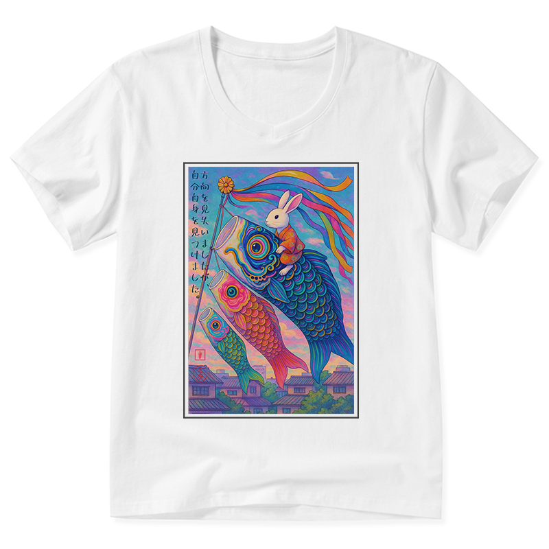 Tokyo-Tiger Ukiyoe Rabbit Ride Carp streamer Poster V-Neck Classic T-Shirt