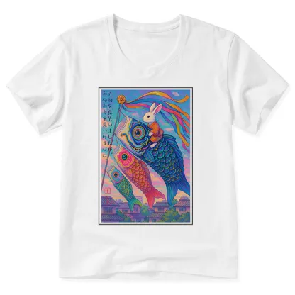 Tokyo-Tiger Ukiyoe Rabbit Ride Carp streamer Poster V-Neck Classic T-Shirt