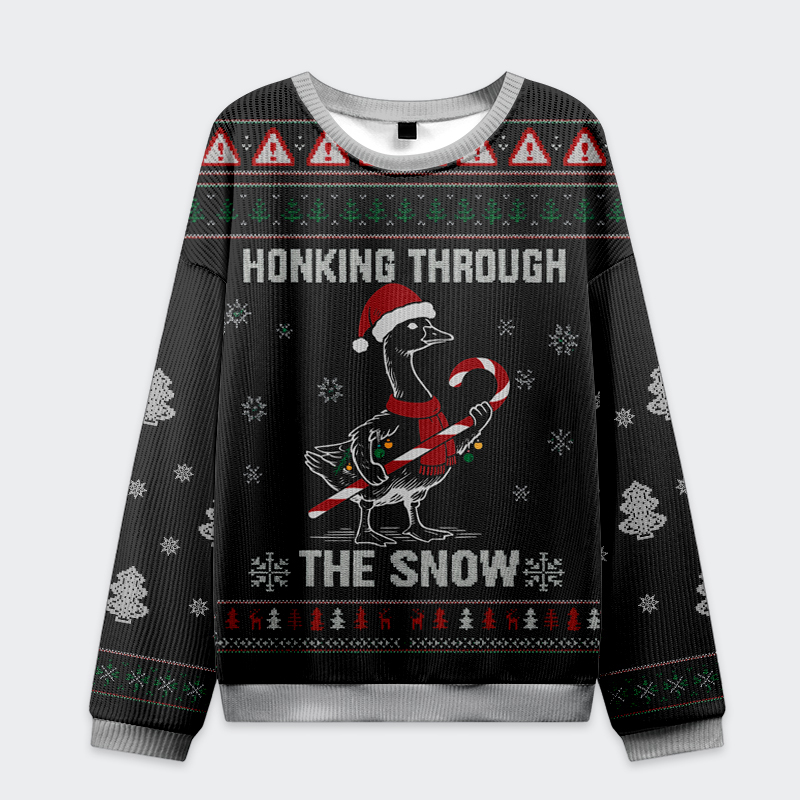 Tokyo-Tiger Funny Goose Honking Through the Snow Christmas Ugly Sweatshirt