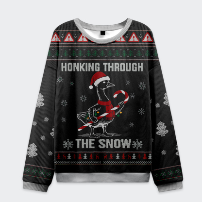 Tokyo-Tiger Funny Goose Honking Through the Snow Christmas Ugly Sweatshirt