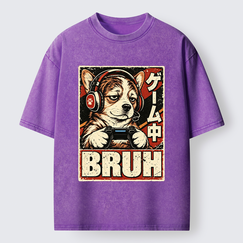 Tokyo-Tiger Funny Gamer Dog Meme Washed T-Shirt