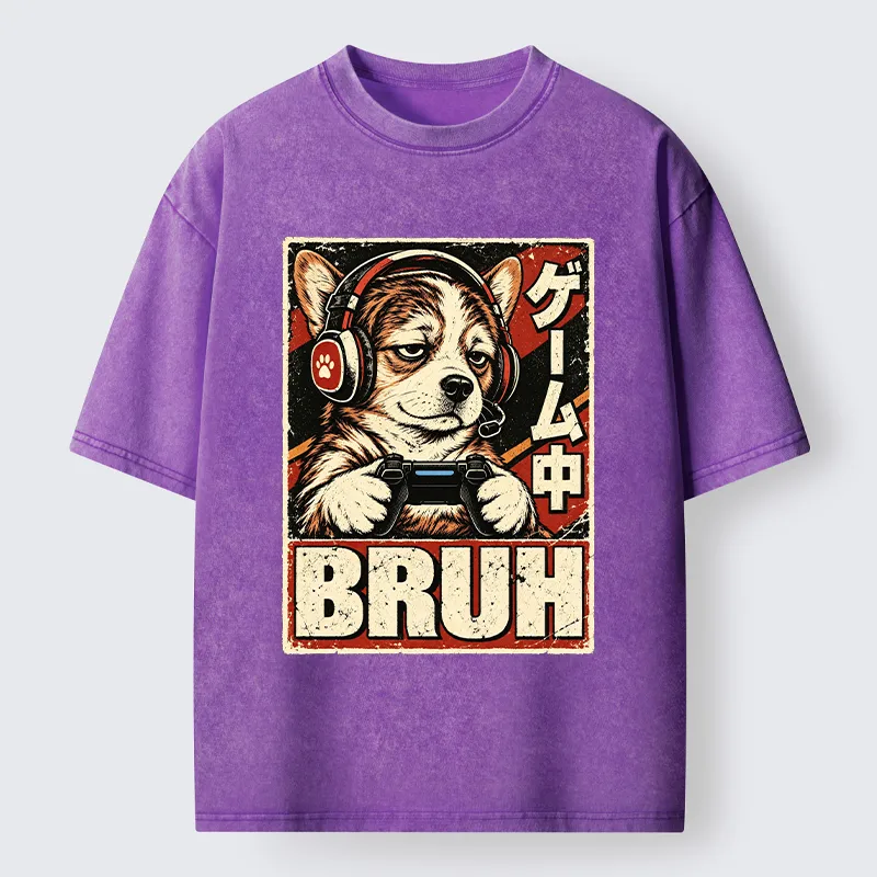 Tokyo-Tiger Funny Gamer Dog Meme Washed T-Shirt