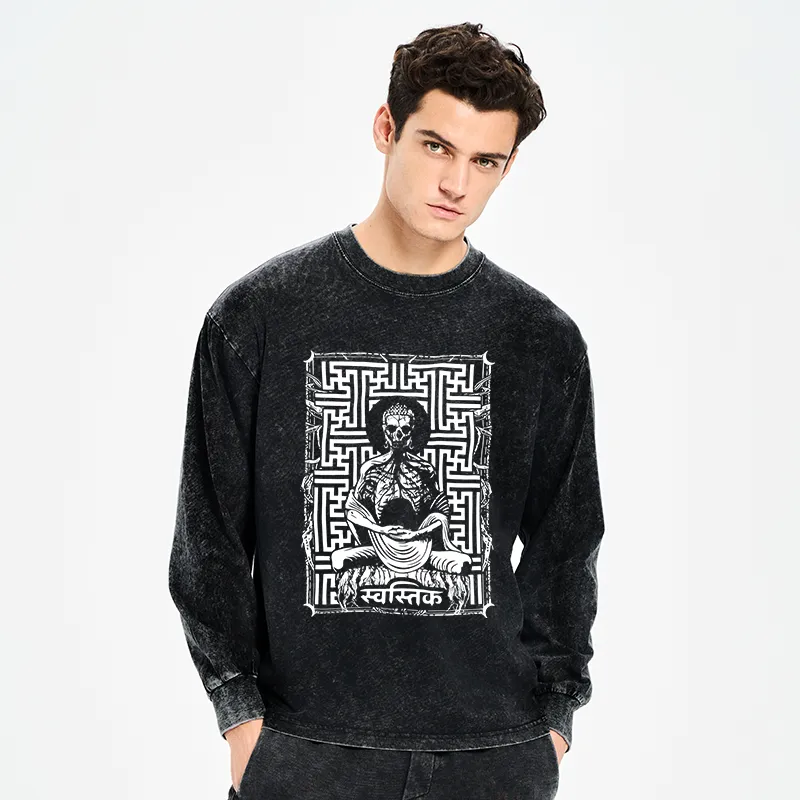 Tokyo-Tiger Sayagata Buddha Graphic Washed Long Sleeve T-Shirt