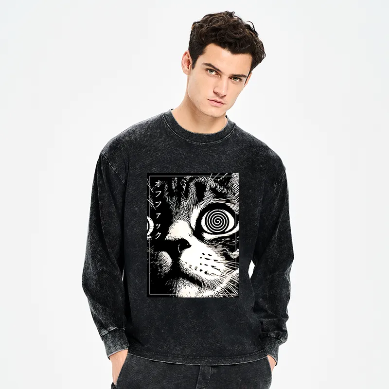 Tokyo-Tiger Scary Cat Japan Washed Long Sleeve T-Shirt
