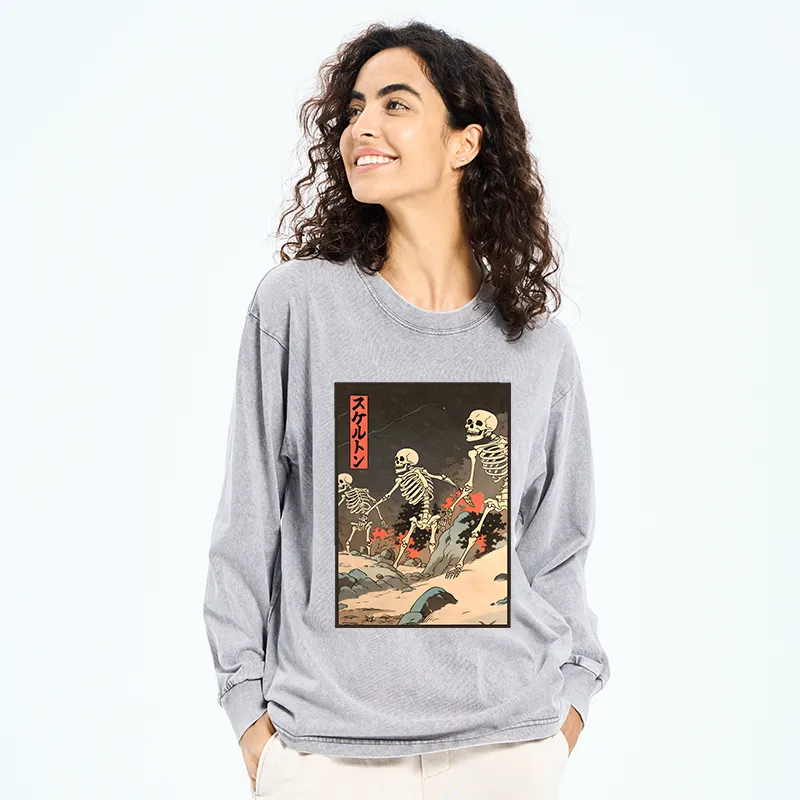 Tokyo-Tiger Japanese Rising Skeletons Washed Long Sleeve T-Shirt