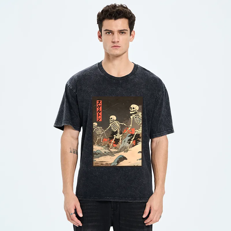 Tokyo-Tiger Japanese Rising Skeletons Washed T-Shirt