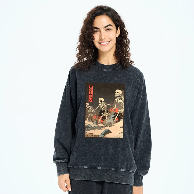 Tokyo-Tiger Japanese Rising Skeletons Washed Sweatshirt