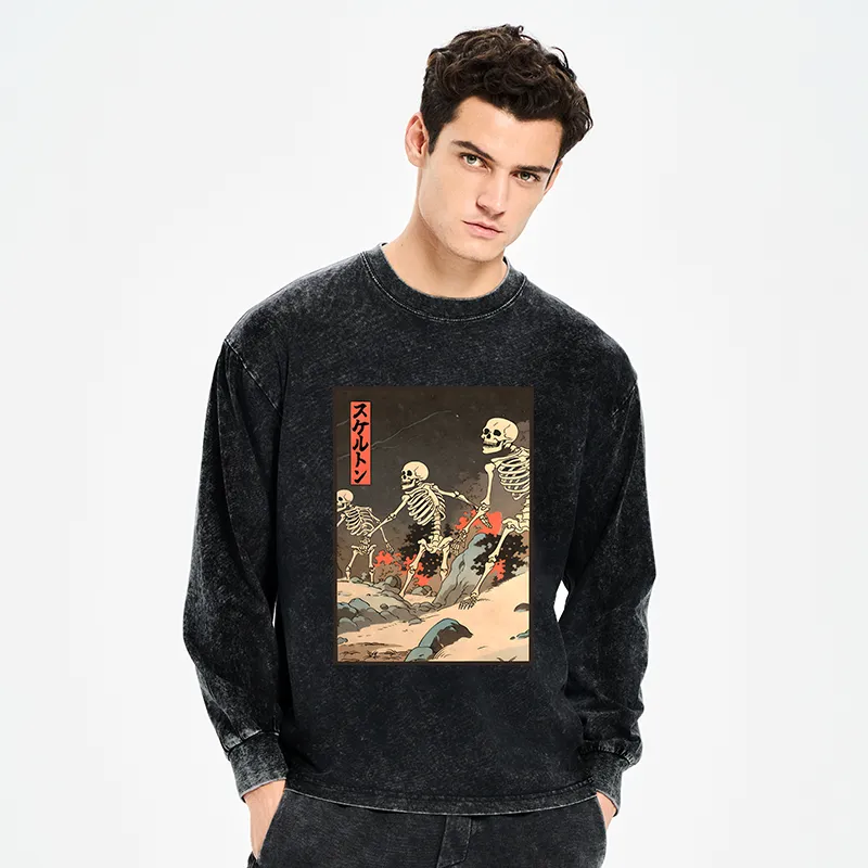 Tokyo-Tiger Japanese Rising Skeletons Washed Long Sleeve T-Shirt