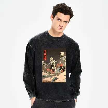 Tokyo-Tiger Japanese Rising Skeletons Washed Long Sleeve T-Shirt