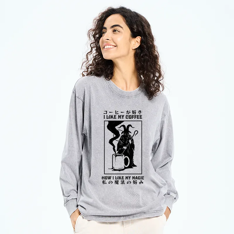 Tokyo-Tiger I Like My Coffee Washed Long Sleeve T-Shirt