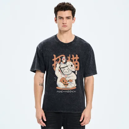 Tokyo-Tiger Halloween Cat Maneki Neko Japanese Washed T-Shirt