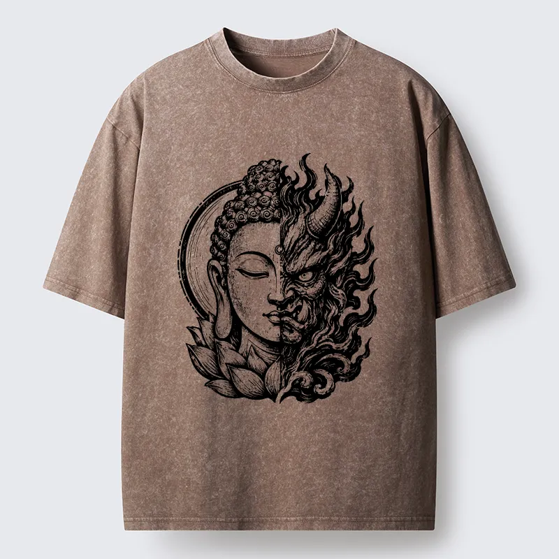 Tokyo-Tiger Half Buddha Half Demon Washed T-Shirt