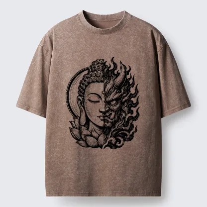 Tokyo-Tiger Half Buddha Half Demon Washed T-Shirt