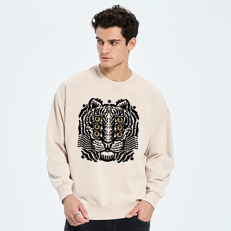 Tokyo-Tiger Six-eyed Cat Japanese Washed Sweatshirt