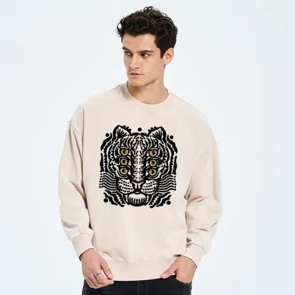 Tokyo-Tiger Six-eyed Cat Japanese Washed Sweatshirt