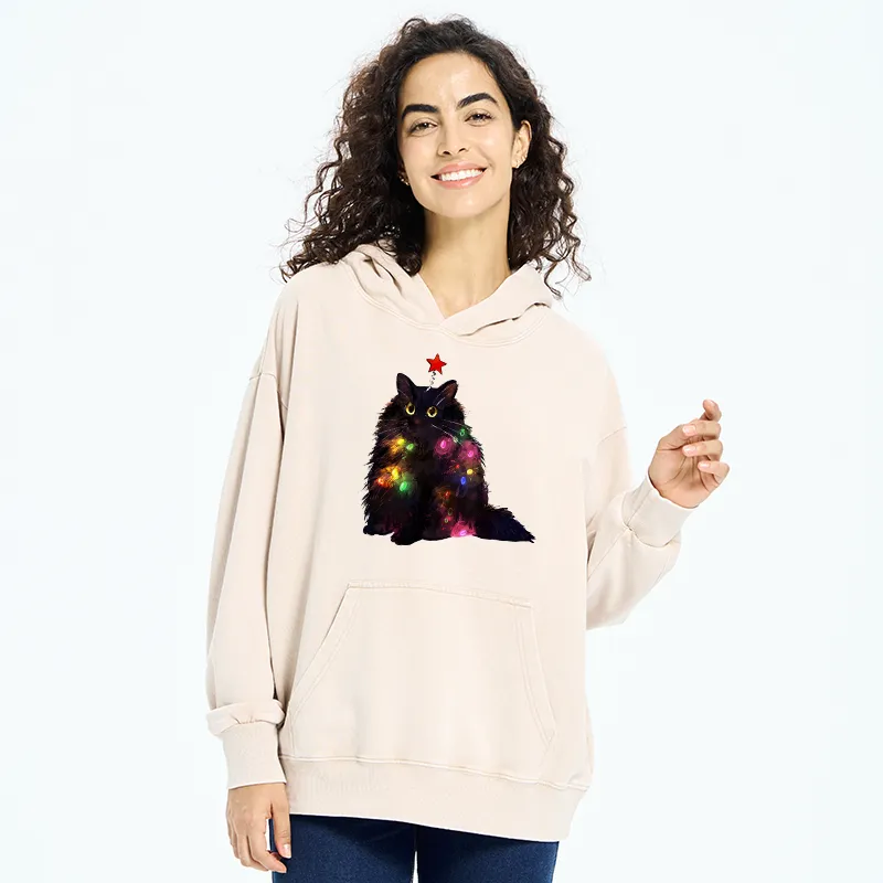 Tokyo-Tiger Christmas Lights Cat Washed Hoodie