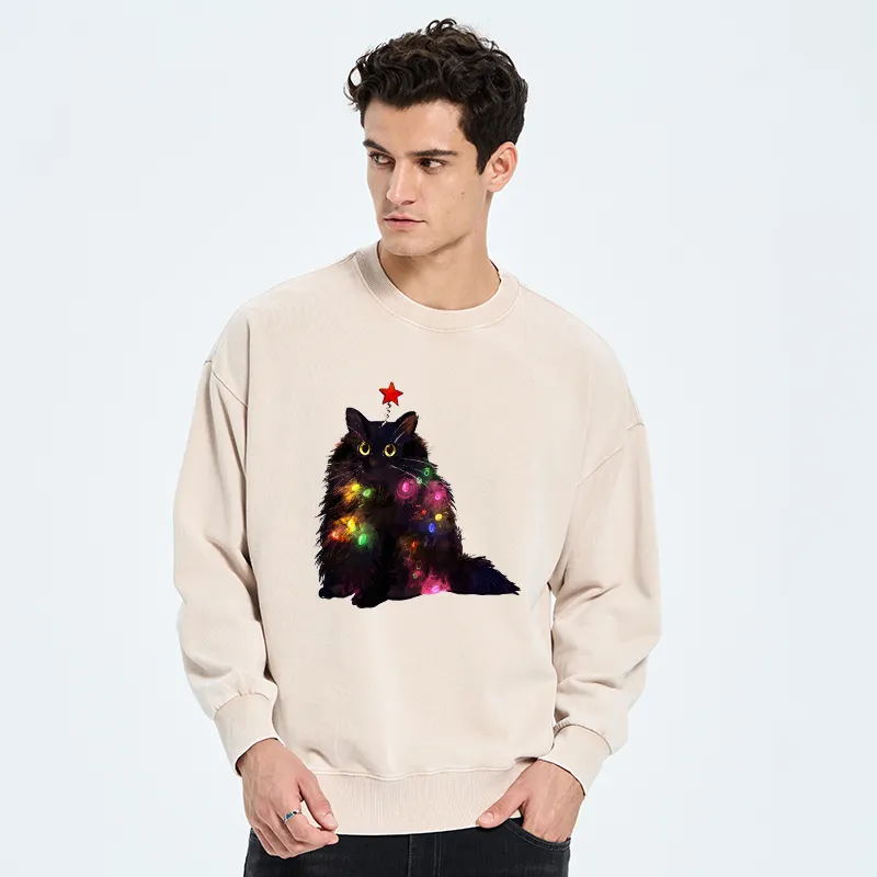 Tokyo-Tiger Christmas Lights Cat Washed Sweatshirt
