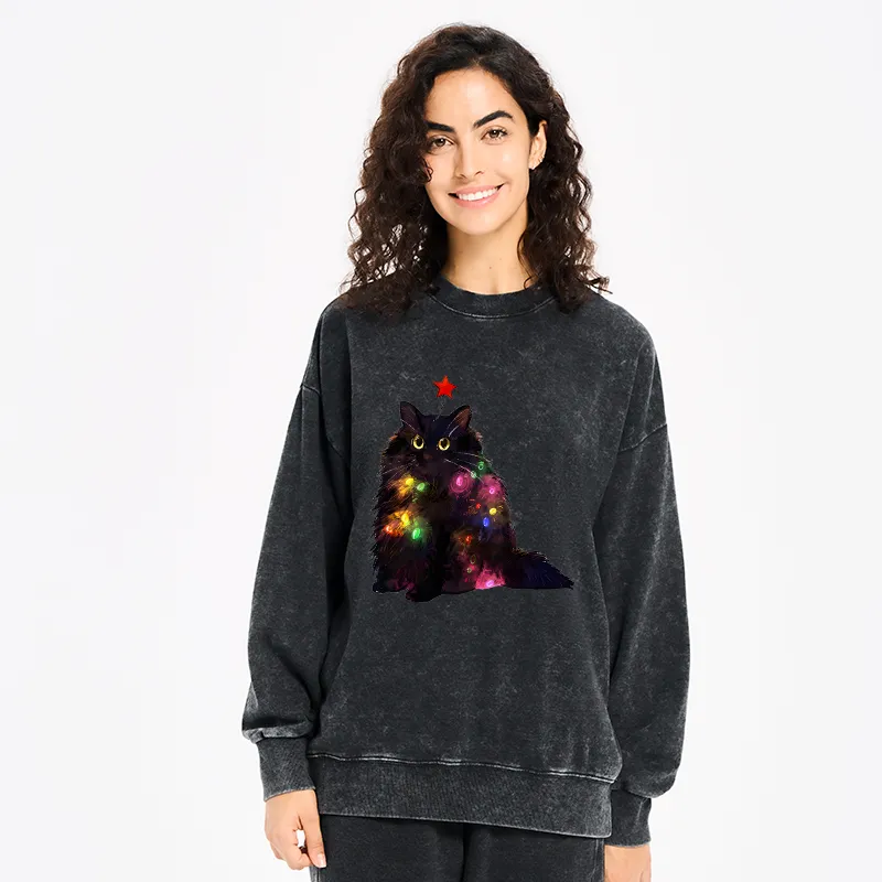Tokyo-Tiger Christmas Lights Cat Washed Sweatshirt