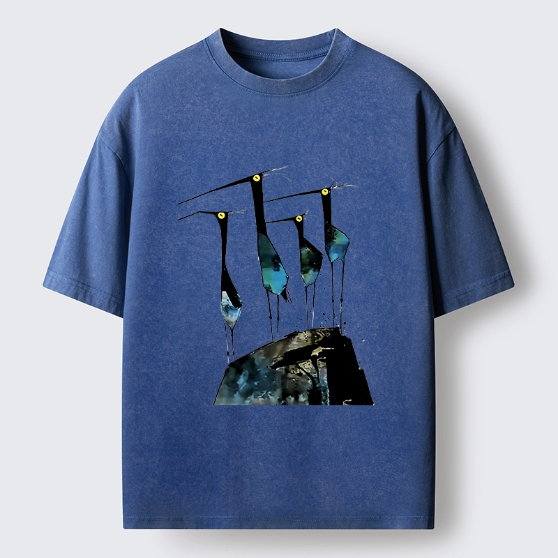 Tokyo‑Tiger Abstract Crane Art Washed T-Shirt