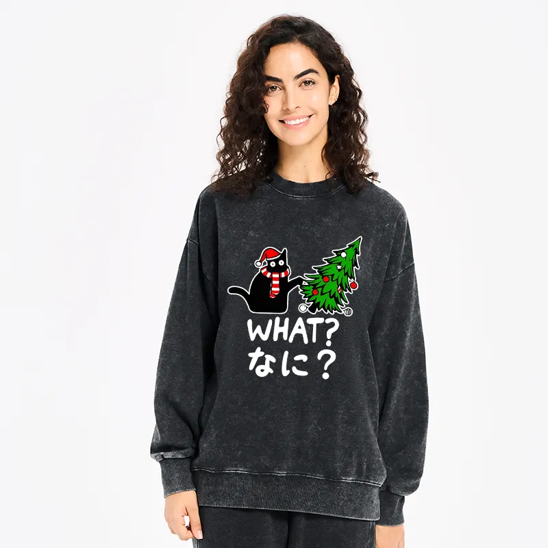 Tokyo-Tiger Naughty Cat Christmas Washed Sweatshirt