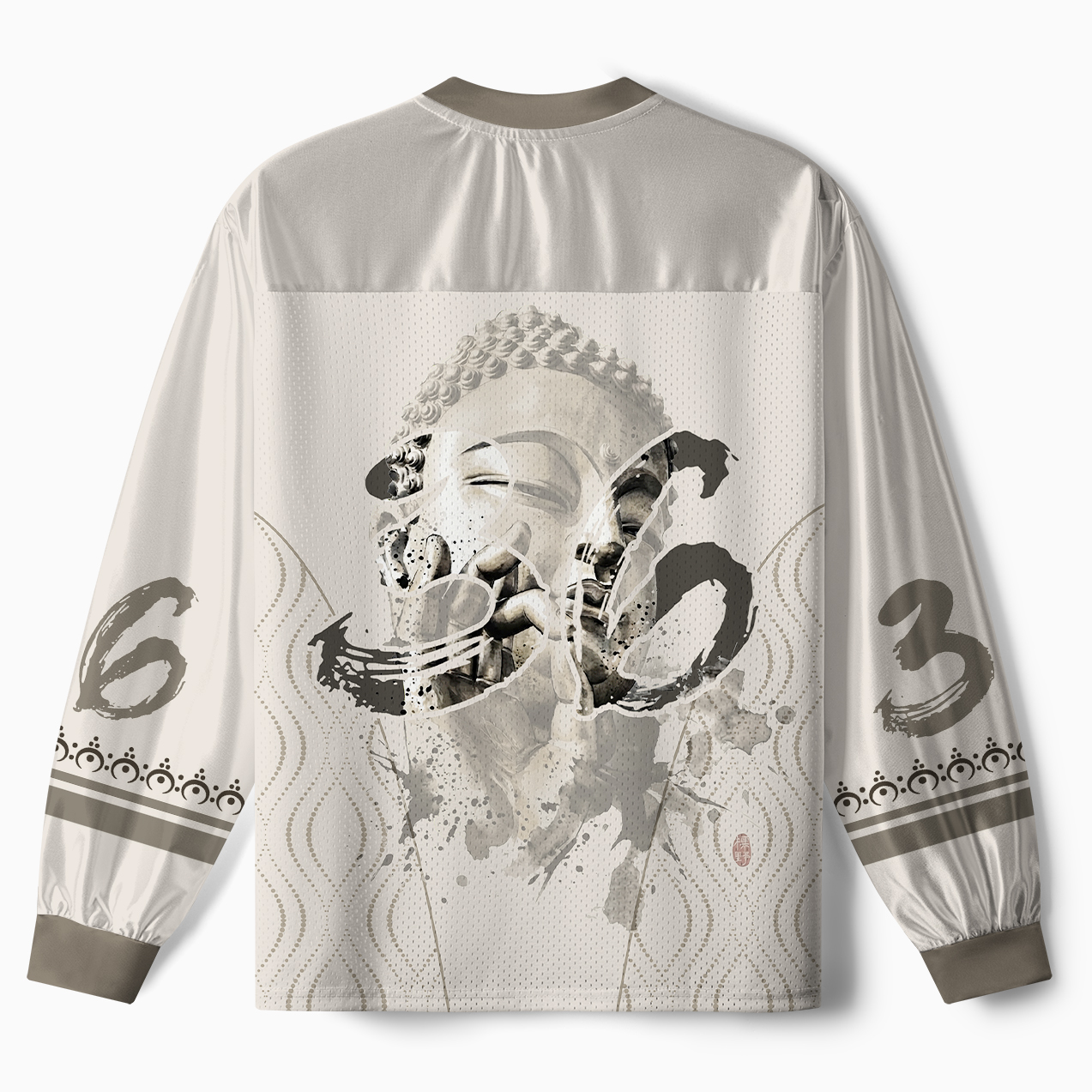 Tokyo-Tiger Funny Zen Oriental Ink Art Paneled Long Sleeve Jersey
