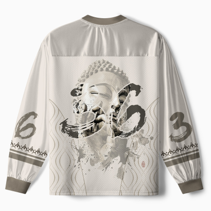 Tokyo-Tiger Funny Zen Oriental Ink Art Paneled Long Sleeve Jersey