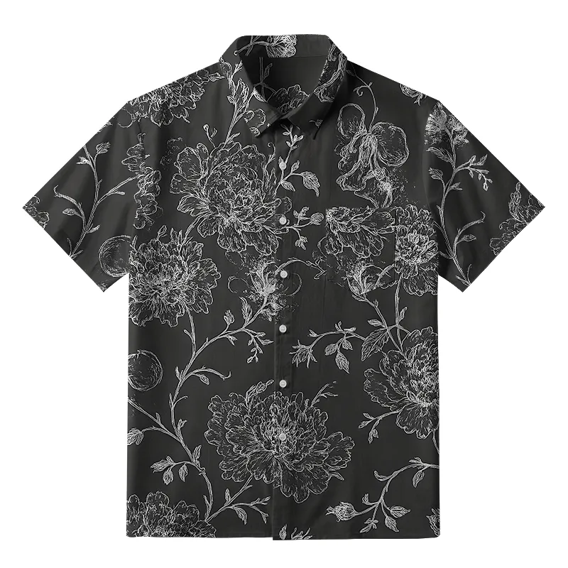 Tokyo-Tiger Monochrome Blossom Button-up Shirt