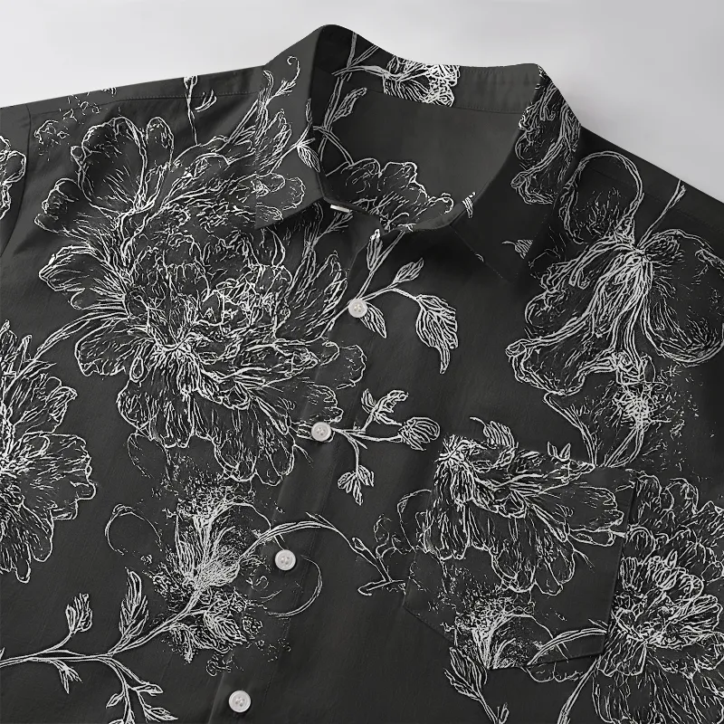 Tokyo-Tiger Monochrome Blossom Button-up Shirt