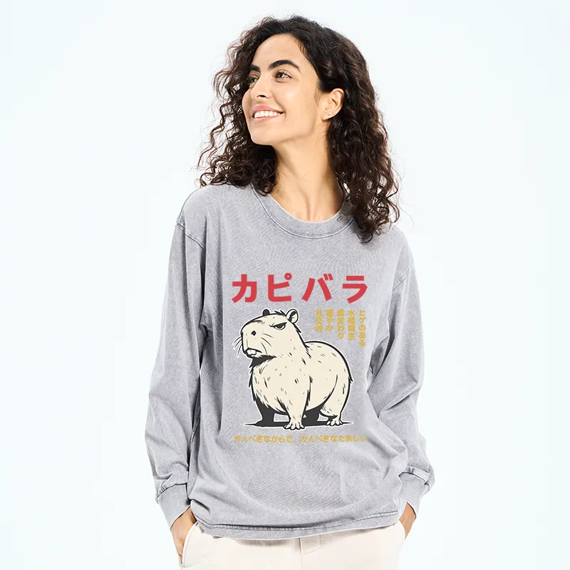 Tokyo-Tiger Angry Capybara Japan Washed Long Sleeve T-Shirt