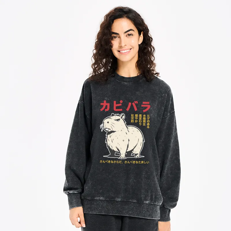 Tokyo-Tiger Angry Capybara Japan Washed Sweatshirt