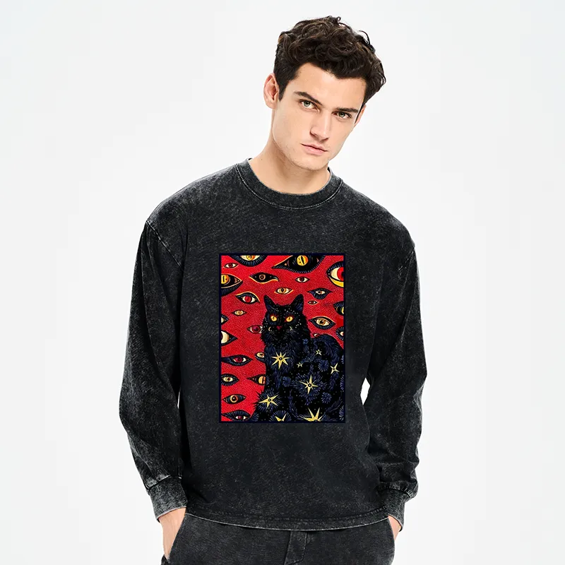 Tokyo-Tiger Mysterious Cat Washed Long Sleeve T-Shirt