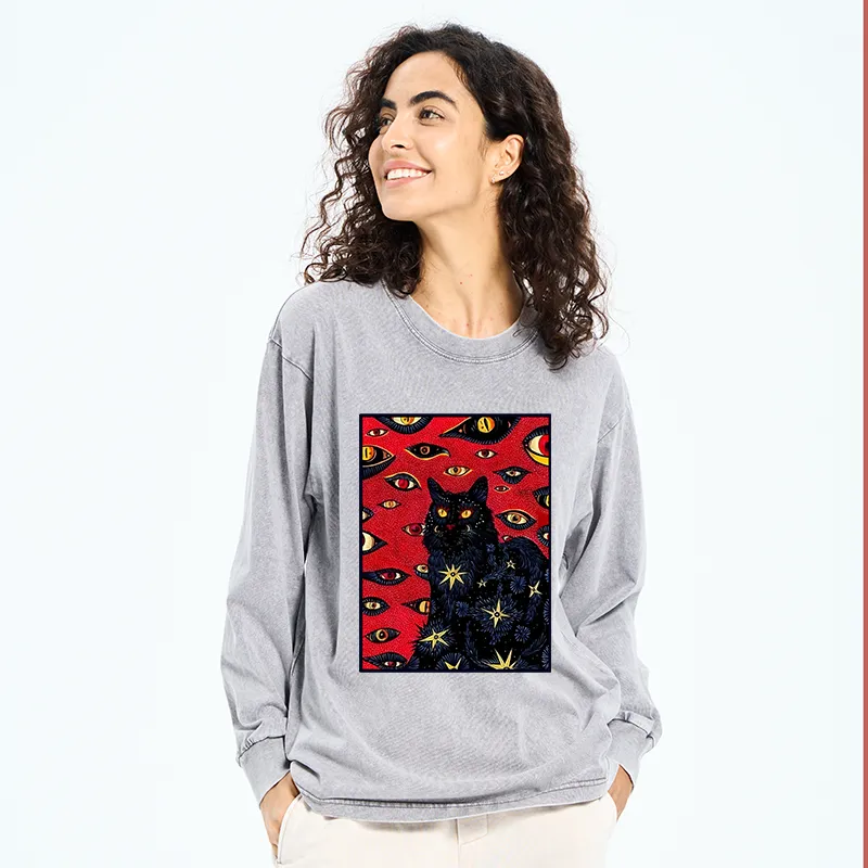 Tokyo-Tiger Mysterious Cat Washed Long Sleeve T-Shirt