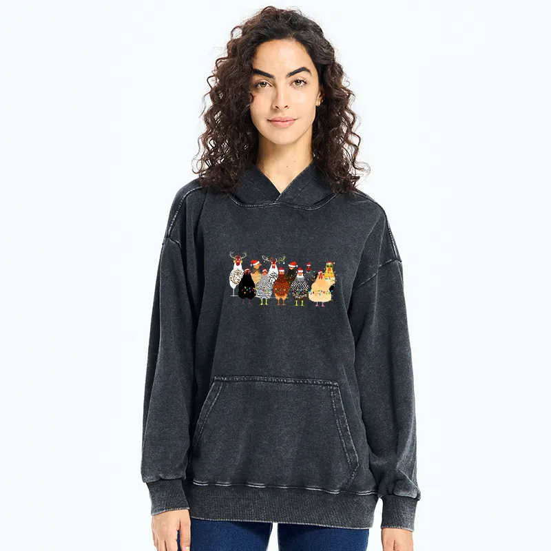Tokyo-Tiger A Flock Of Christmas Chickens Washed Hoodie-tokyo-tiger