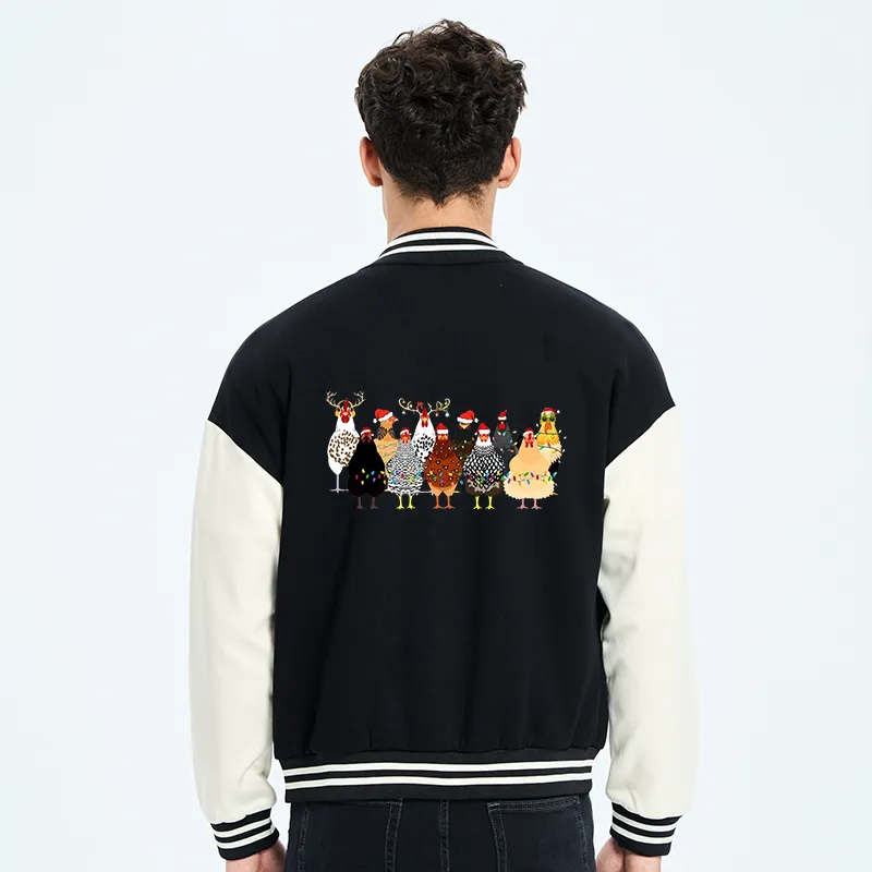 Tokyo-Tiger A Flock Of Christmas Chickens Embroidery Varsity Jacket-tokyo-tiger