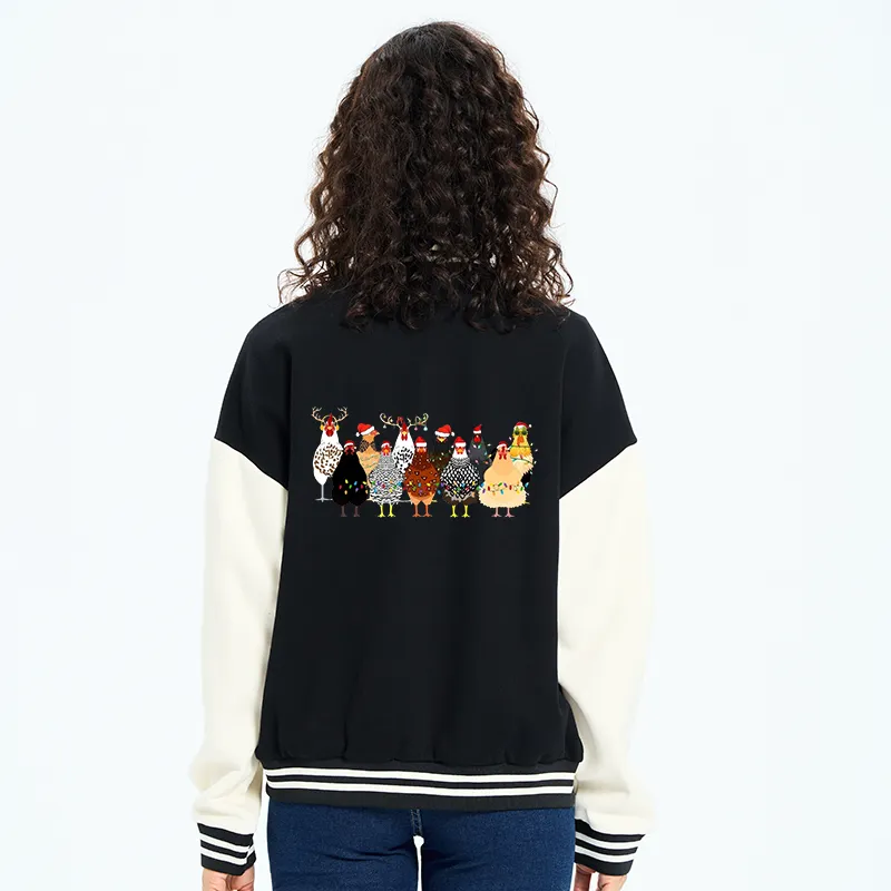 Tokyo-Tiger A Flock Of Christmas Chickens Embroidery Varsity Jacket-tokyo-tiger