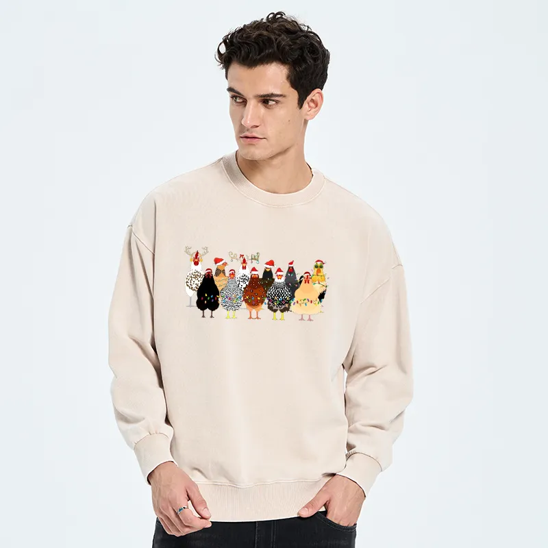 Tokyo-Tiger A Flock Of Christmas Chickens Washed Sweatshirt-tokyo-tiger