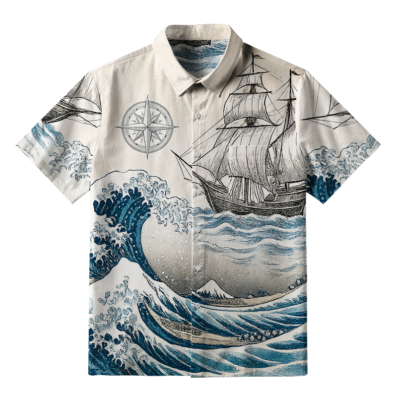 Tokyo-Tiger Ship Sailing On Great Waves Button-up Shirt