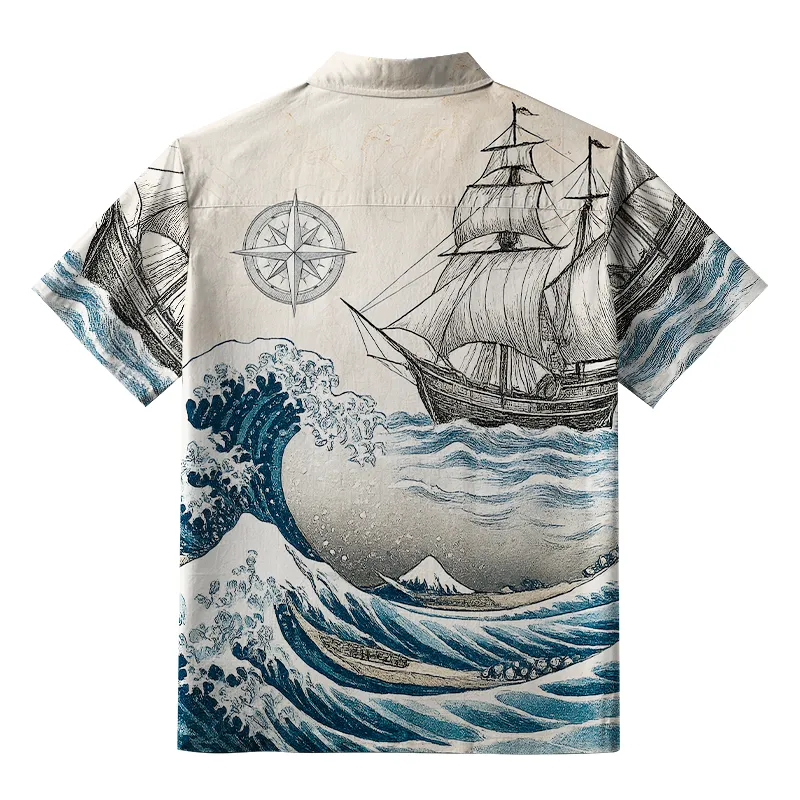 Tokyo-Tiger Ship Sailing On Great Waves Button-up Shirt