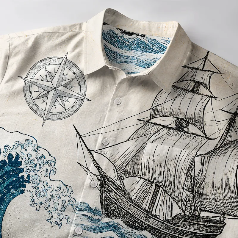 Tokyo-Tiger Ship Sailing On Great Waves Button-up Shirt