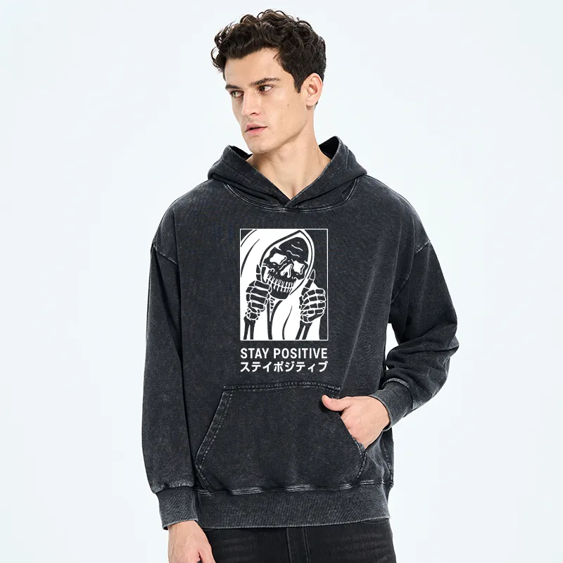 Tokyo-Tiger Stay Positive Skeleton Washed Hoodie