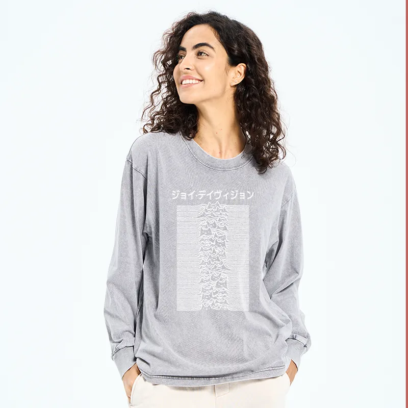 Tokyo-Tiger Funny Cat Davision Washed Long Sleeve T-Shirt