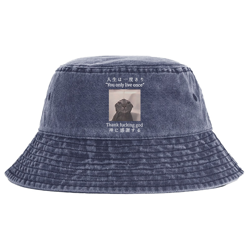 Tokyo-Tiger Funny Melancholy Cat Washed Bucket Hat