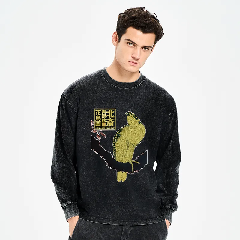 Tokyo-Tiger Hokusai Museum Flower And Bird Washed Long Sleeve T-Shirt