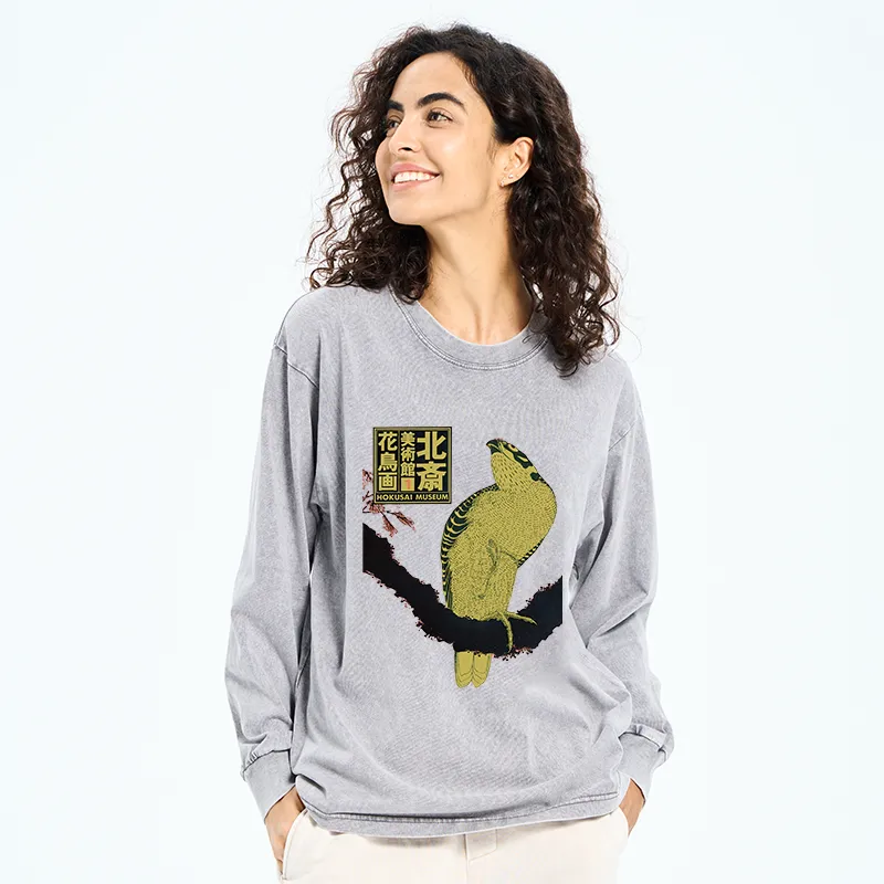 Tokyo-Tiger Hokusai Museum Flower And Bird Washed Long Sleeve T-Shirt